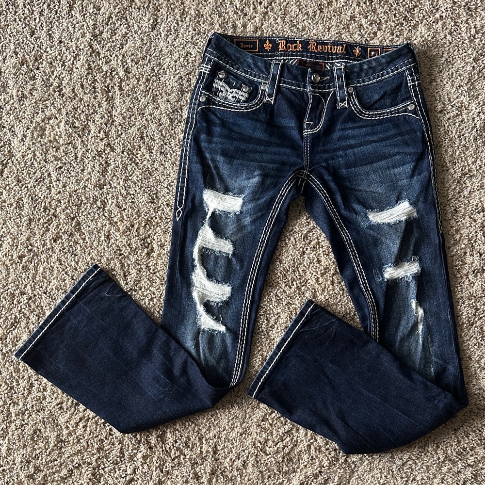 Rock Revival Women's Dark Indigo Distressed Boot Cut Jeans